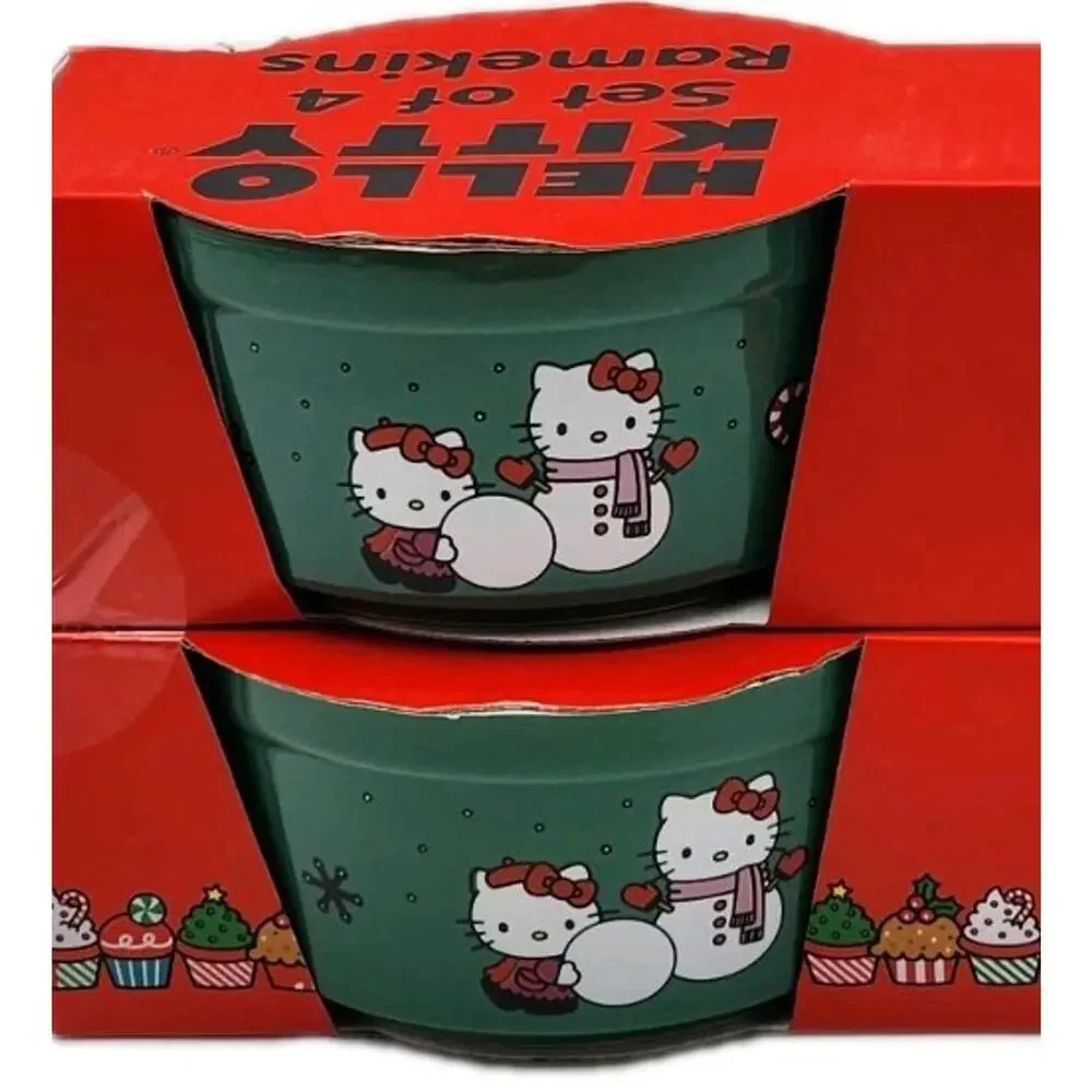 Hello Kitty Ramekins Set Of Snow Kitty & Candy Cane Christmas Design Green NEW